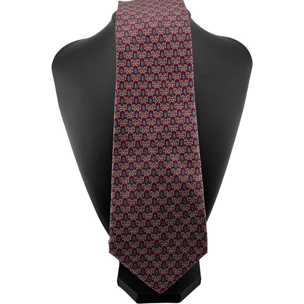 Neiman Marcus Silk Tie Made in Italy Red Blue Medallion Classic Mens Geometric